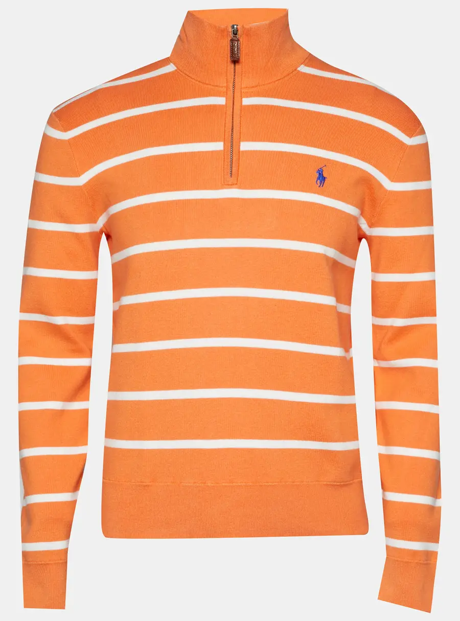Polo Ralph Lauren Orange Striped Cotton Knit Zip Front T-Shirt M