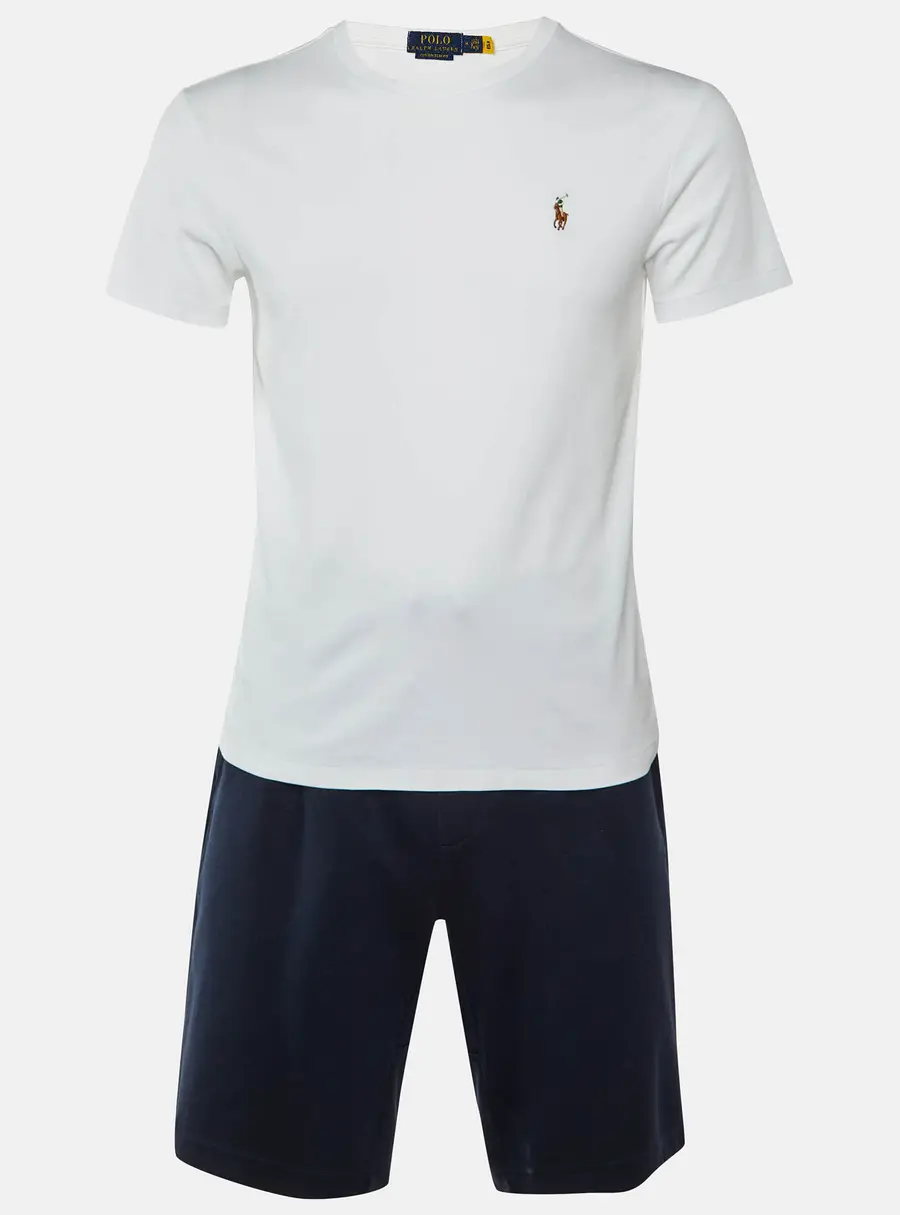 Polo Ralph Lauren White/Navy Blue Cotton T-Shirt & Shorts Set M