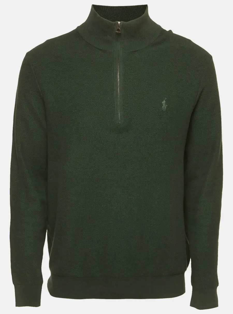 Polo Ralph Lauren Green Mesh Knit Cotton Quarter Zip Sweater L