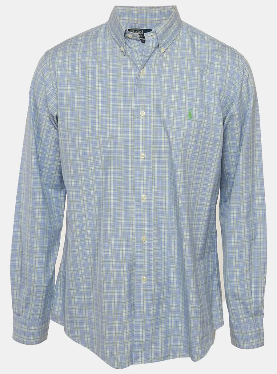 Polo Ralph Lauren Blue Plaid Cotton Custom Fit Shirt L