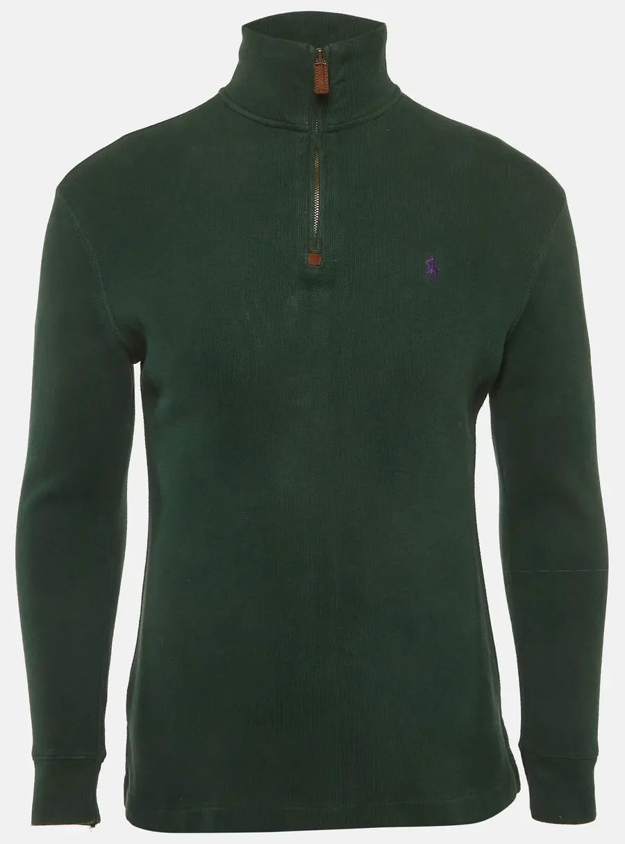 Polo Ralph Lauren Green Wool Knit Quarter Zip Neck Sweater S