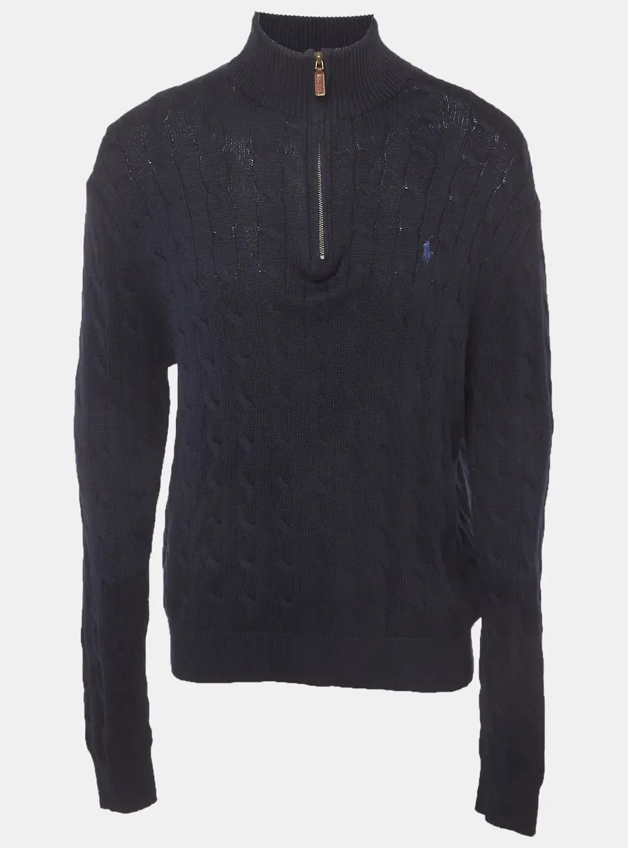 Polo Ralph Lauren Navy Blue Cable Knit Zip-Up Pullover XL