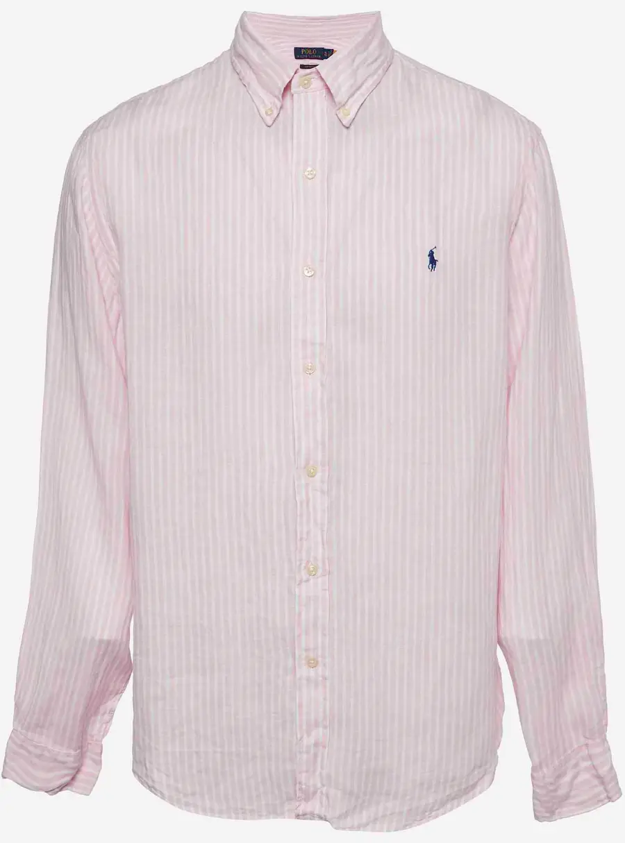 Polo Ralph Lauren Pink Stripe Linen Custom Fit Shirt XL