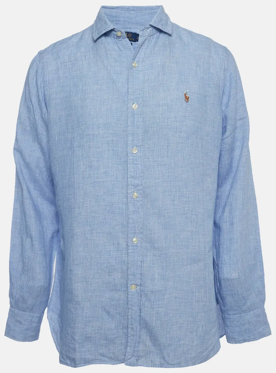 Polo Ralph Lauren Blue Houndstooth Linen Long Sleeves Shirt L