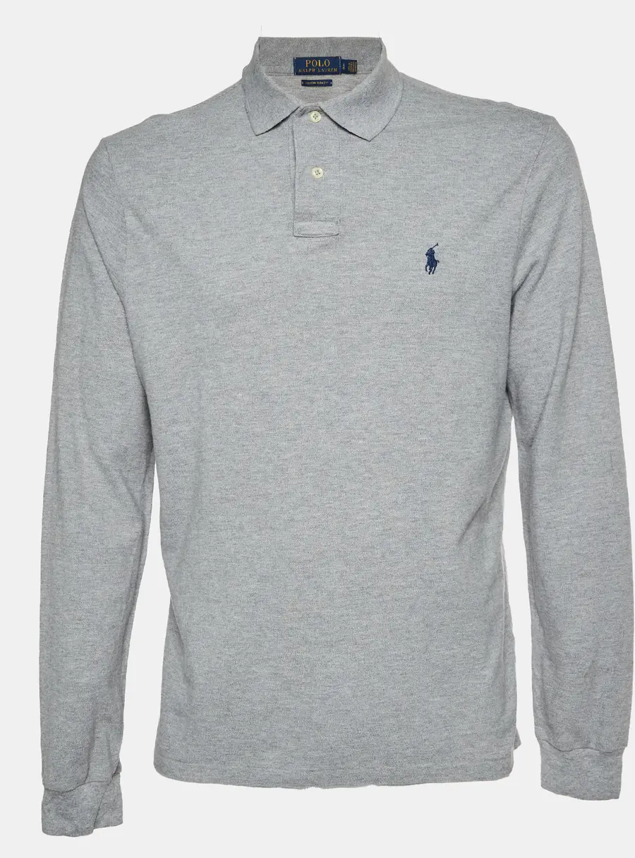 Polo Ralph Lauren Grey Cotton Pique Long Sleeve Polo T-Shirt L