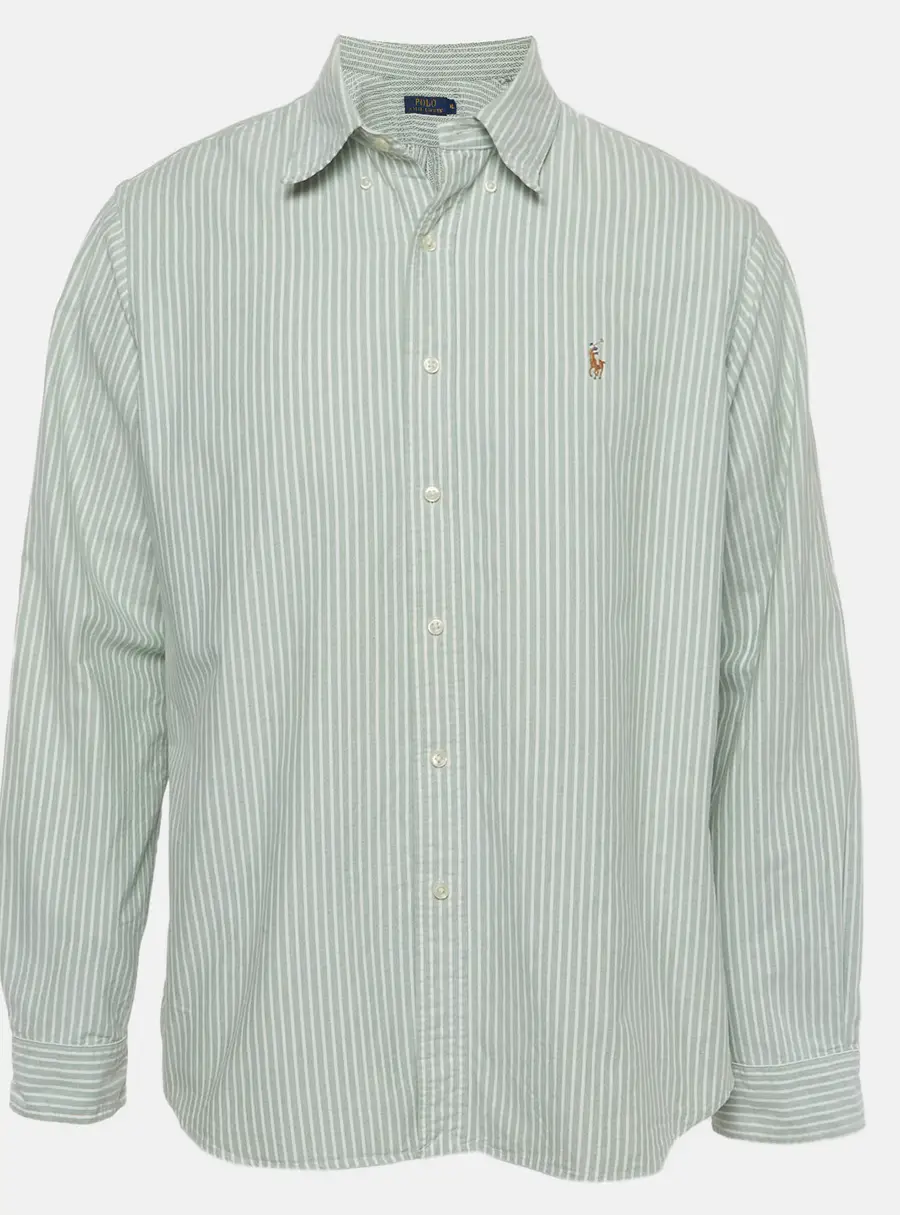 Polo Ralph Lauren Green/White Stripe Cotton Long Sleeve Shirt XL