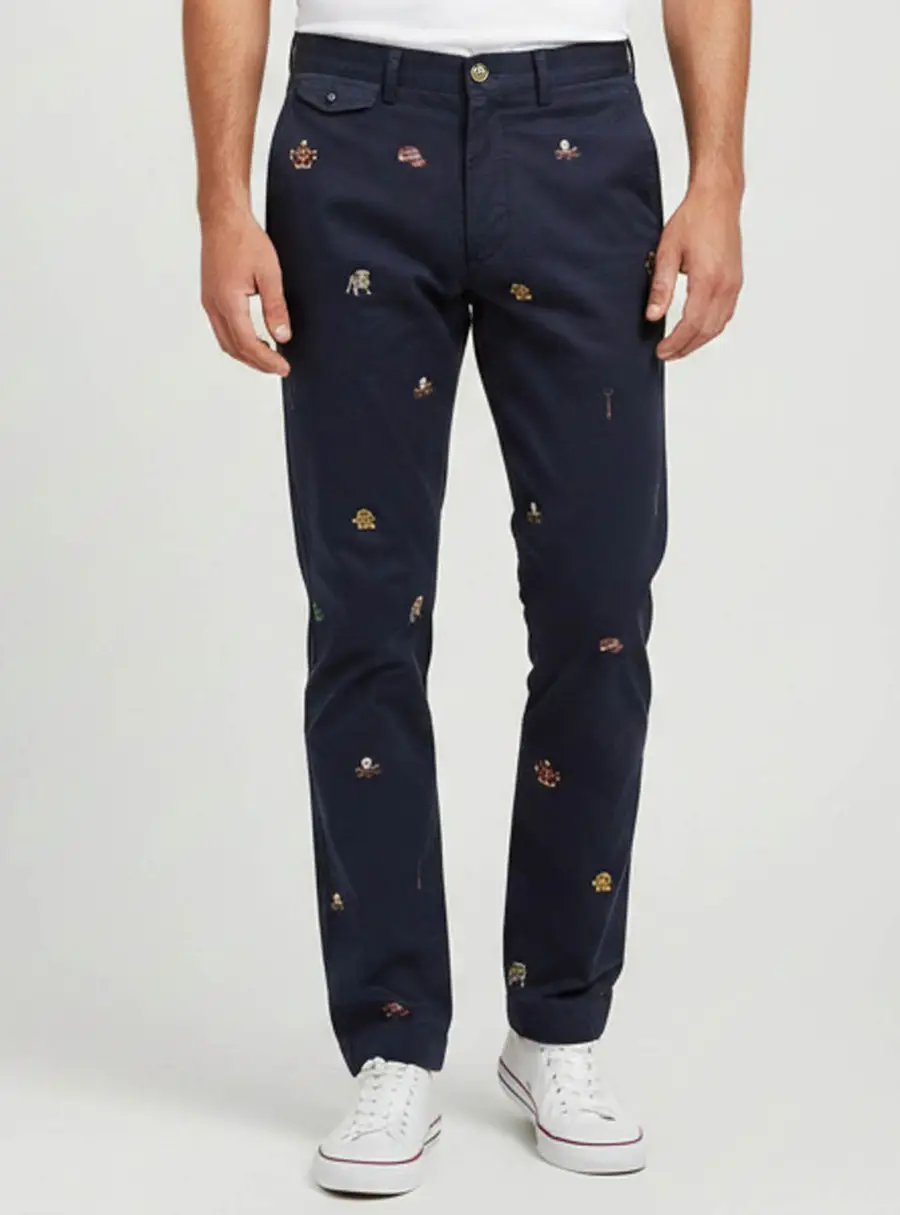 Polo Ralph Lauren Navy Blue Gabardine Embroidered Slim Fit Trousers L