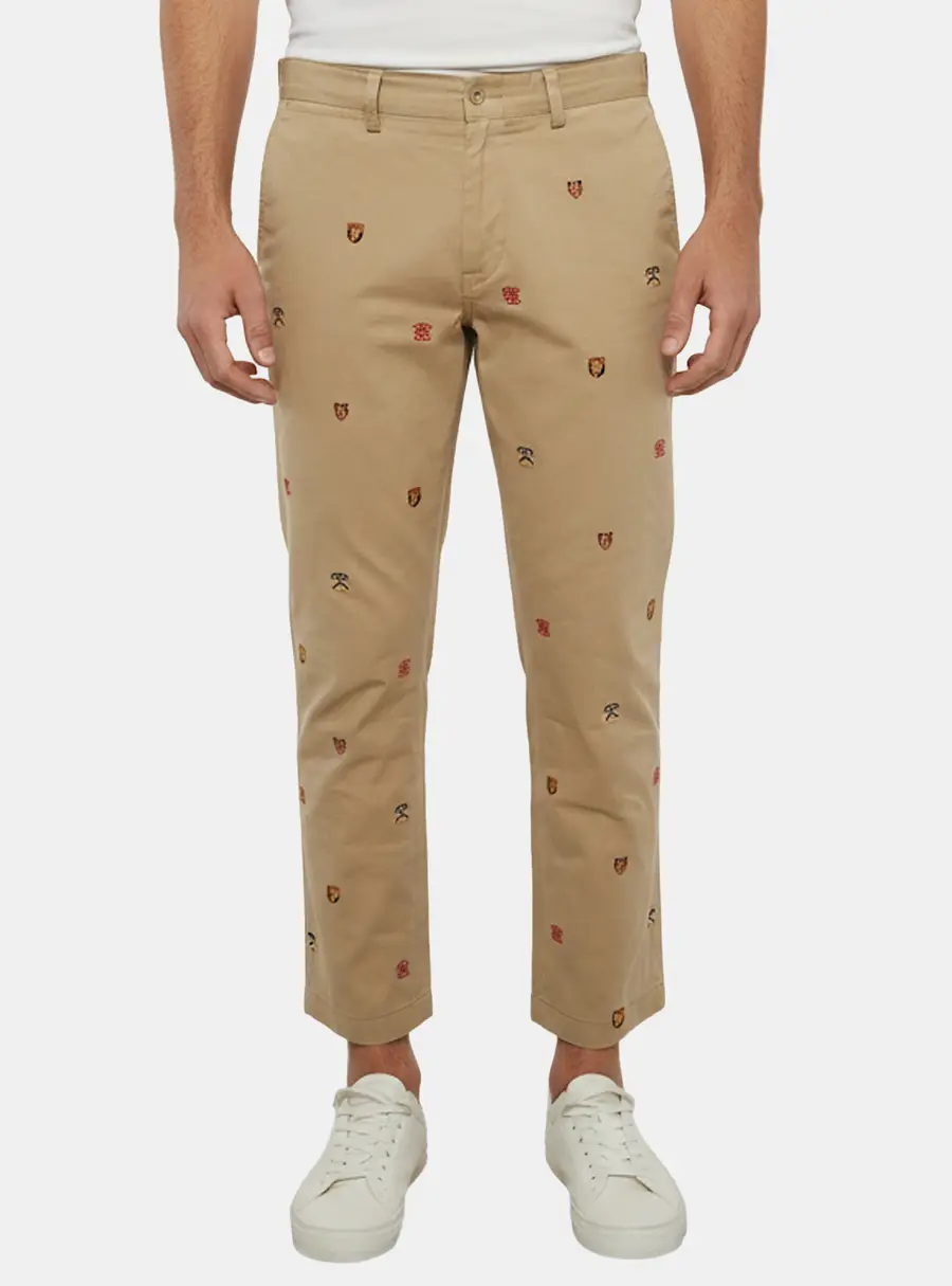 Polo Ralph Lauren Beige Crest Embroidered Gabardine Trousers L