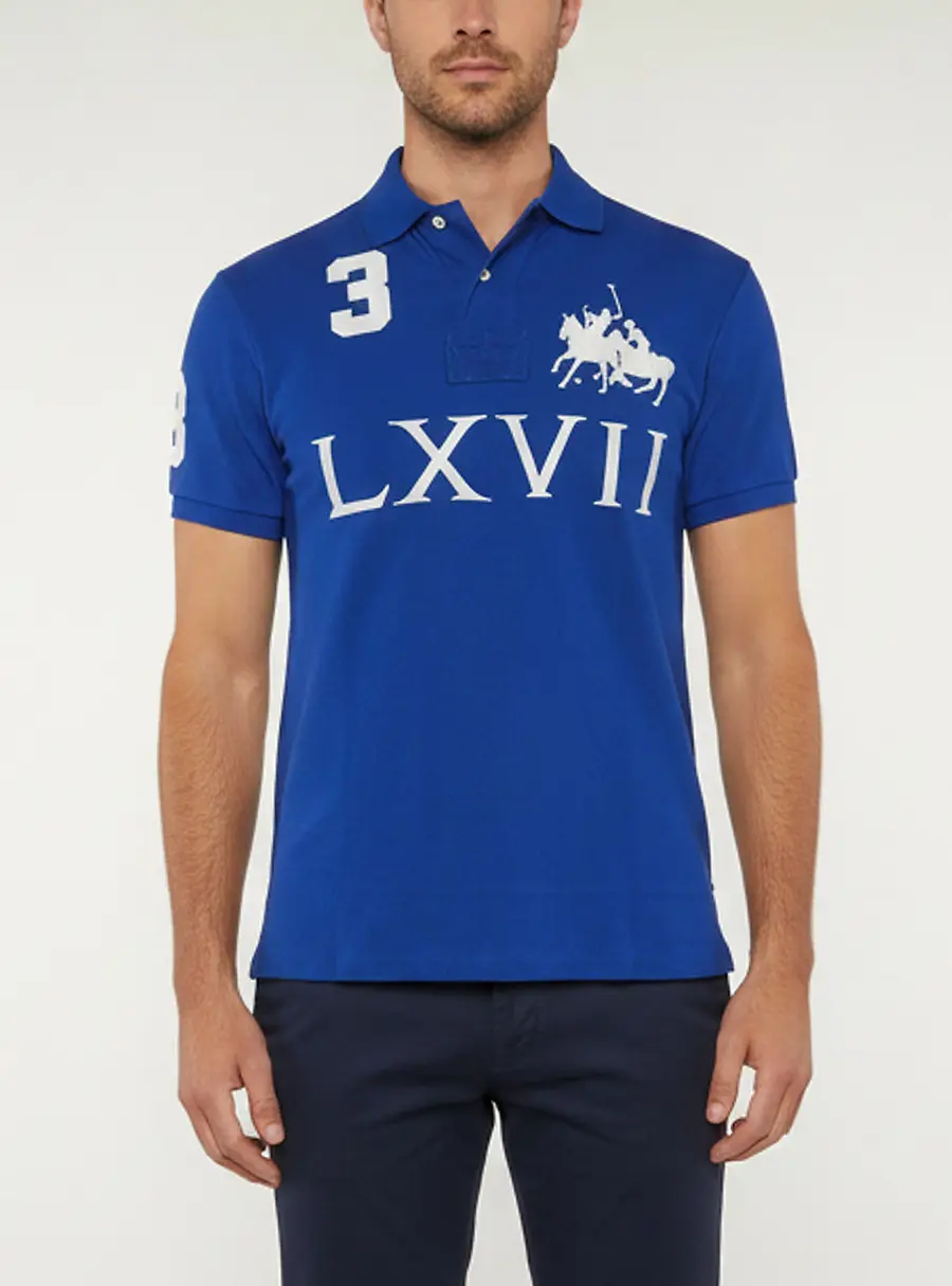 Polo by Ralph Lauren Blue #3 LXVII Logo Detail Cotton Pique Polo T-Shirt S