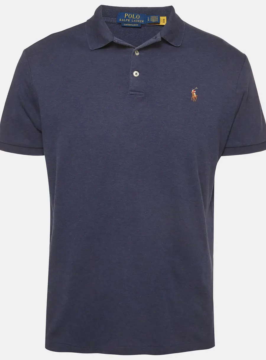 Polo Ralph Lauren Navy Blue Jersey Slim Fit Polo T-Shirt L