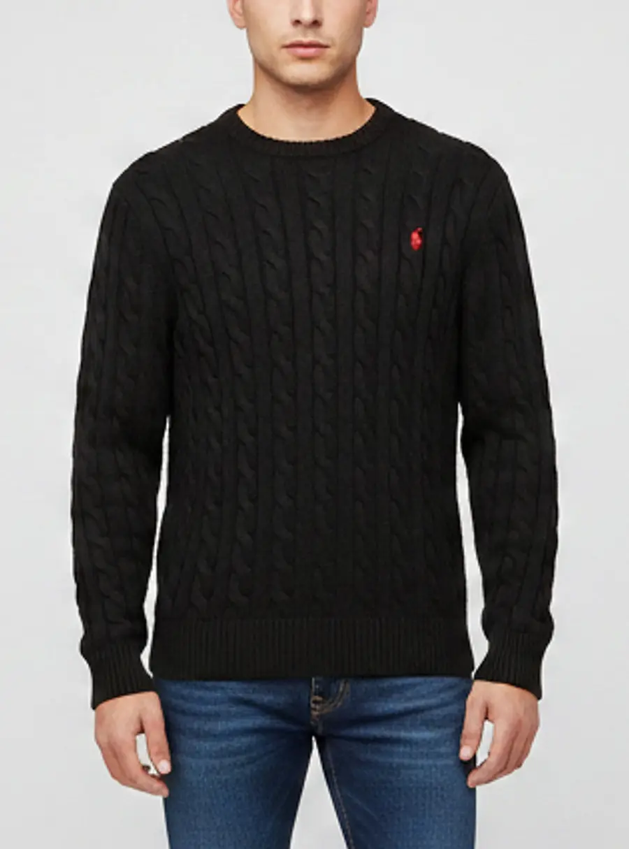 Polo Ralph Lauren Black Logo Embroidered Cable Knit Sweater XL