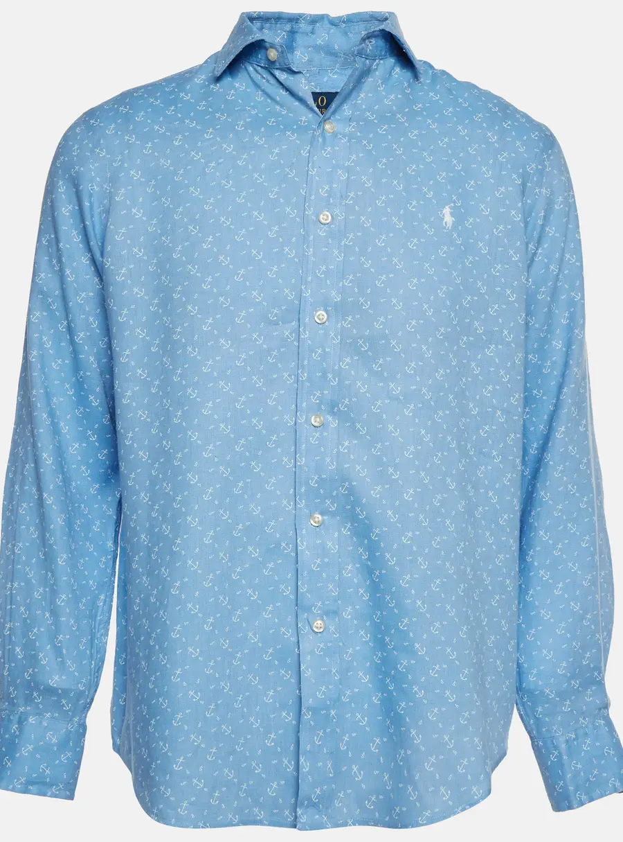 Polo Ralph Lauren Blue Anchor Print Linen Sport Shirt M