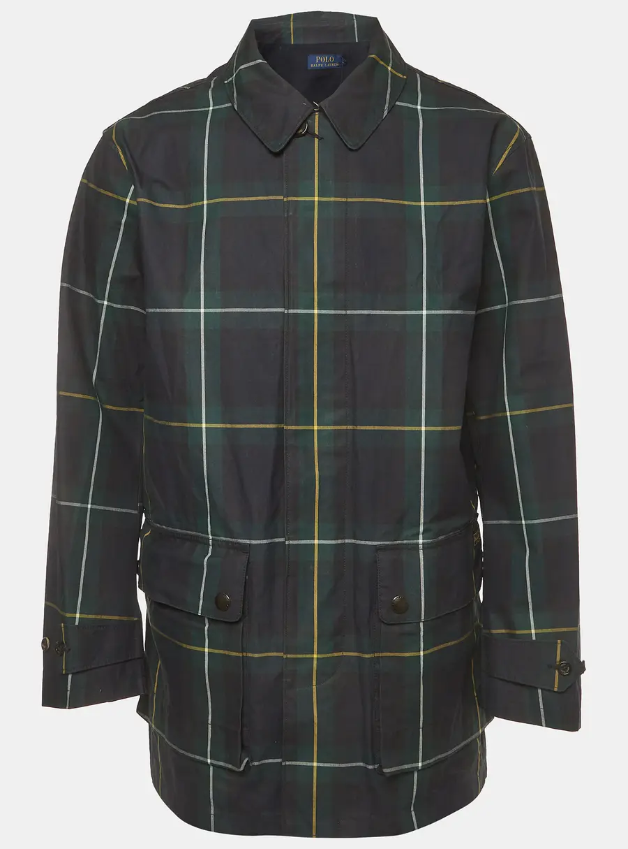 Polo Ralph Lauren Green Campbell Plaid Cotton Beaufort Walking Coat L