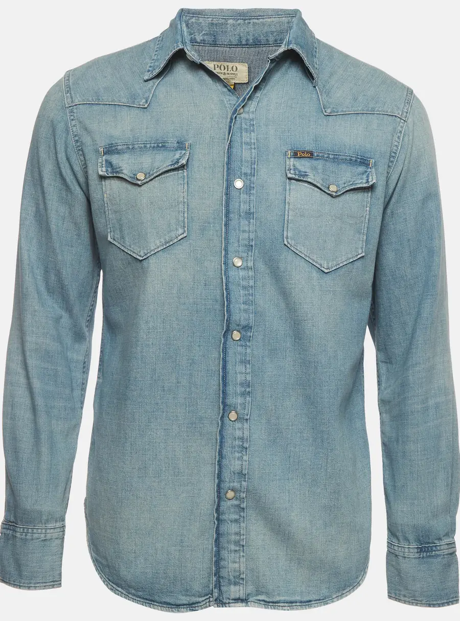 Polo Ralph Lauren Blue Slub Denim Western Shirt S