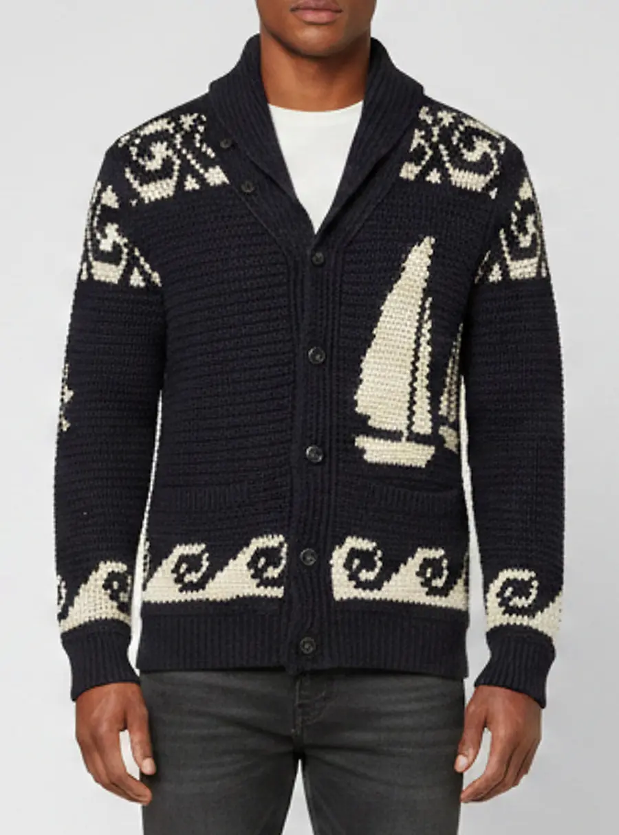 Polo Ralph Lauren Navy/Cream Nautical Hand Knit Shawl Collar Cardigan S