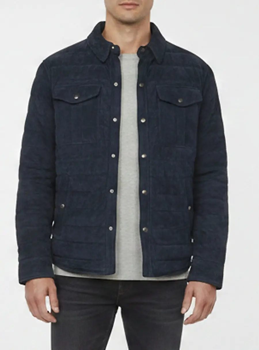 Polo Ralph Lauren Navy Blue Suede Button Front M Classics Down Jacket M