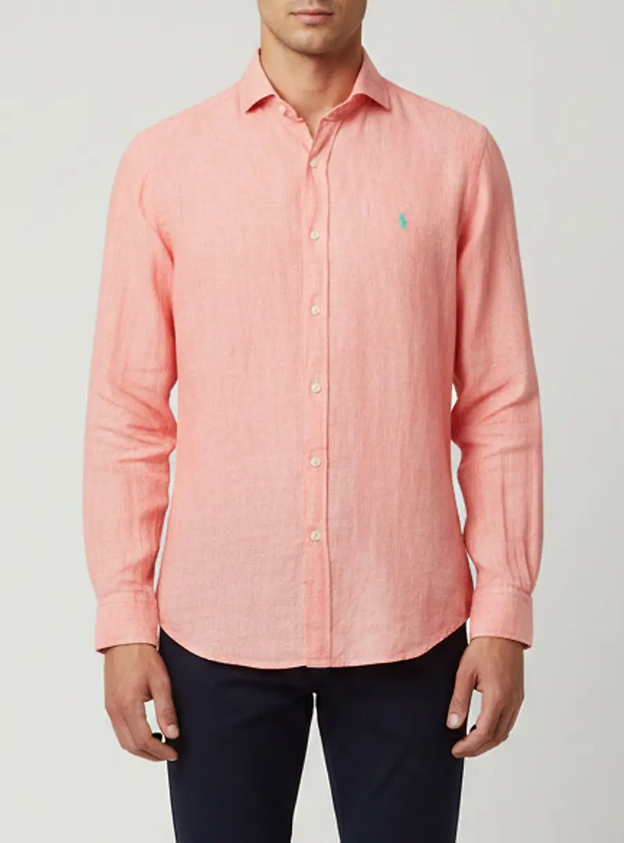 Polo Ralph Lauren Pink Logo Embroidered Linen Shirt M