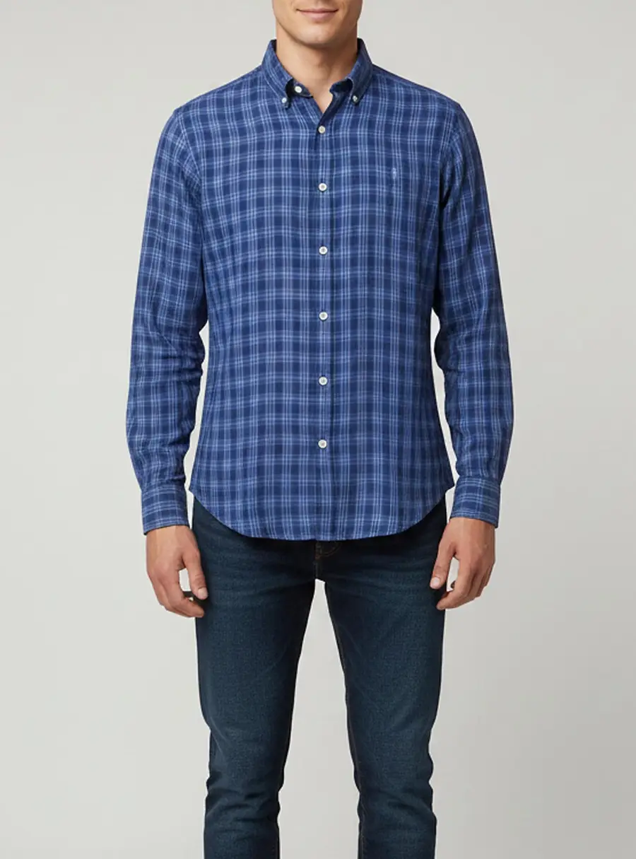 Polo Ralph Lauren Navy Blue Plaid Linen Button Down Shirt S