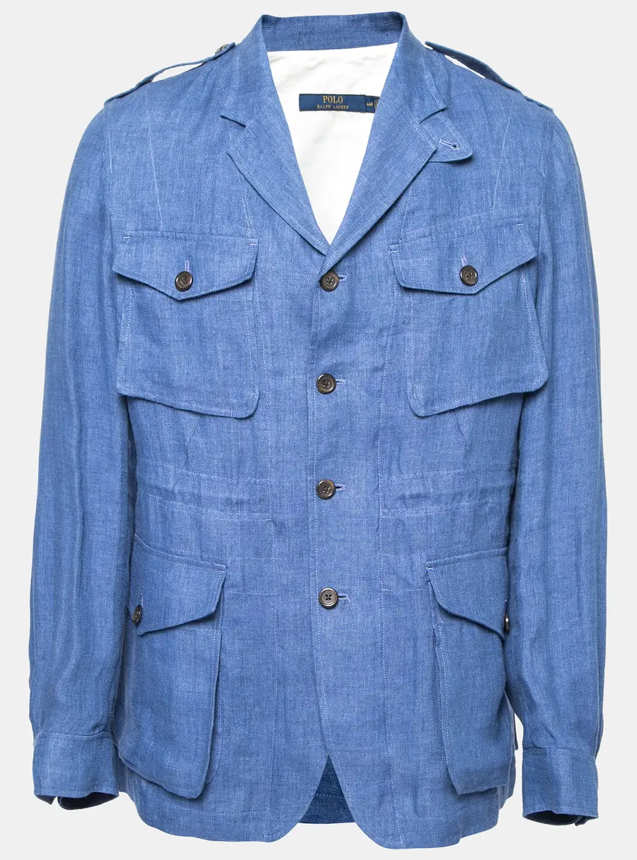 Polo Ralph Lauren Blue Linen Side Slit Button Front Jacket XS