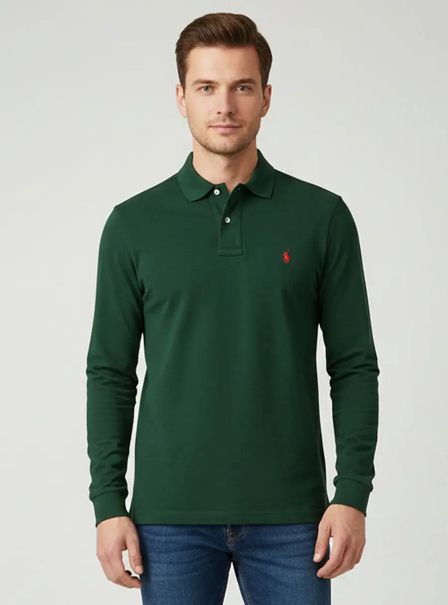 Polo Ralph Lauren Green Pique Knit Long Sleeve Shirt M