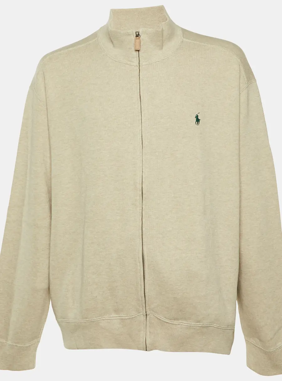 Polo Ralph Lauren Beige Cotton Knit Zip Front Jacket 2XL