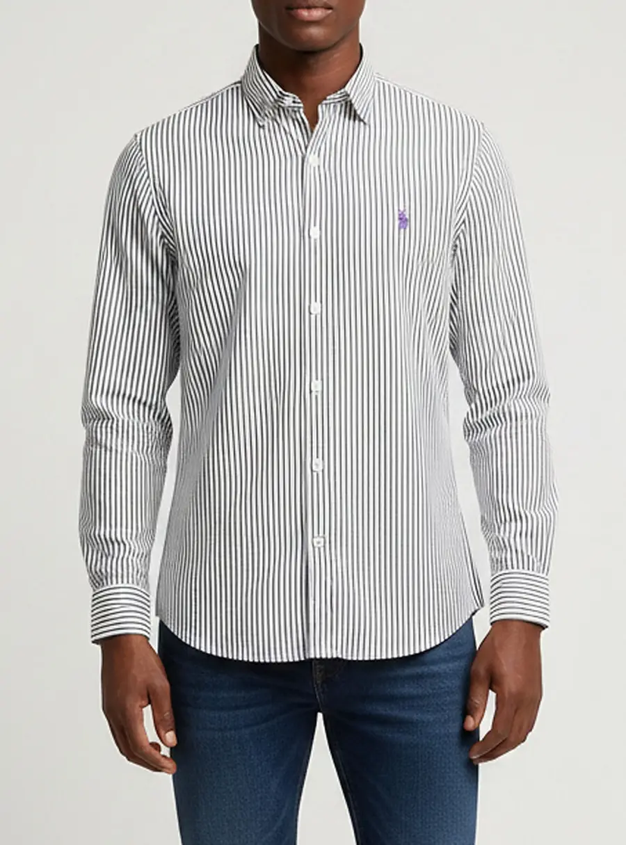 Polo Ralph Lauren White/Black Striped Poplin Shirt S