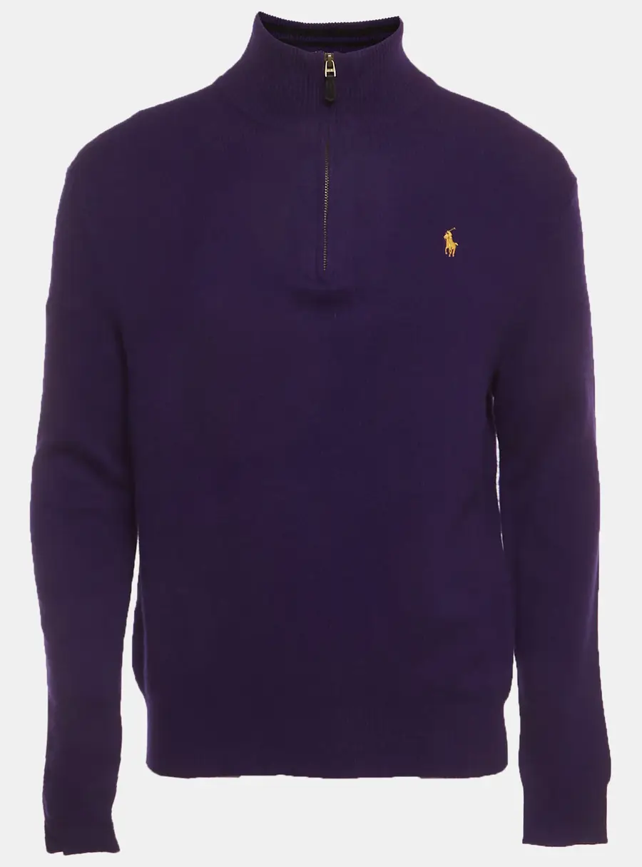 Polo Ralph Lauren Purple Wool Blend Knit Quarter Zip Pullover M