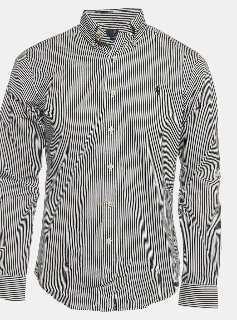 Polo Ralph Lauren White/Black Striped Poplin Slim Fit Shirt M