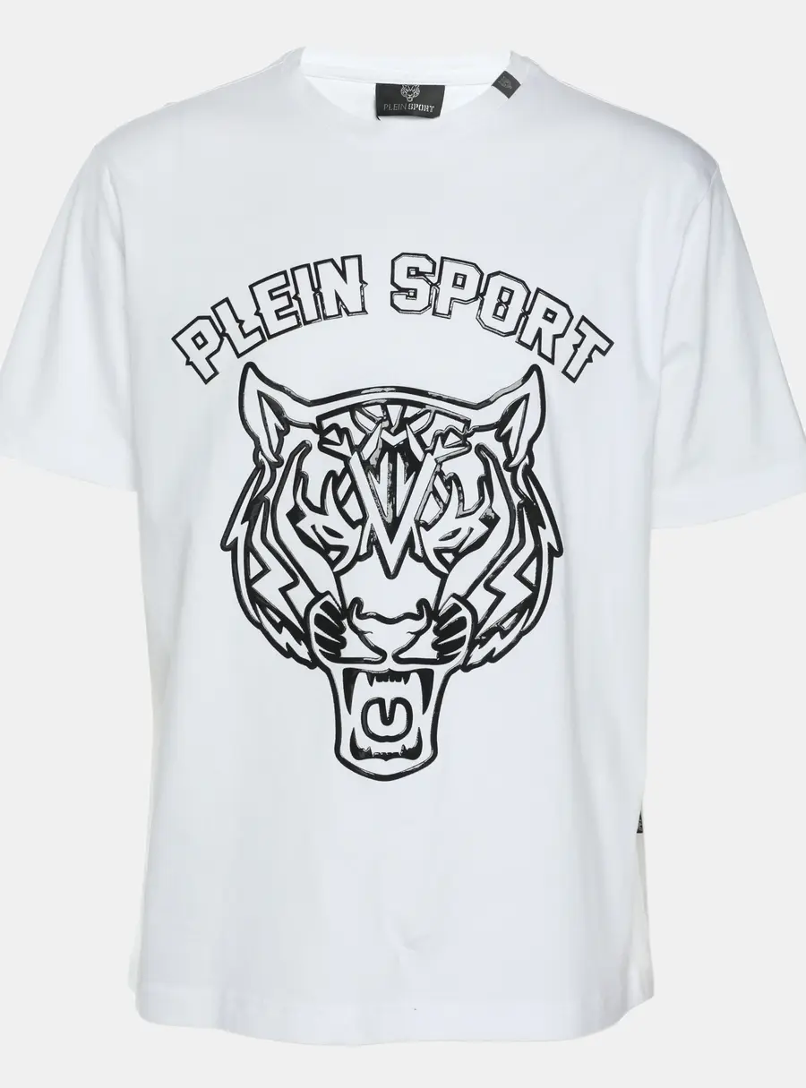 Plein Sport White Jersey Tiger Print T-Shirt L