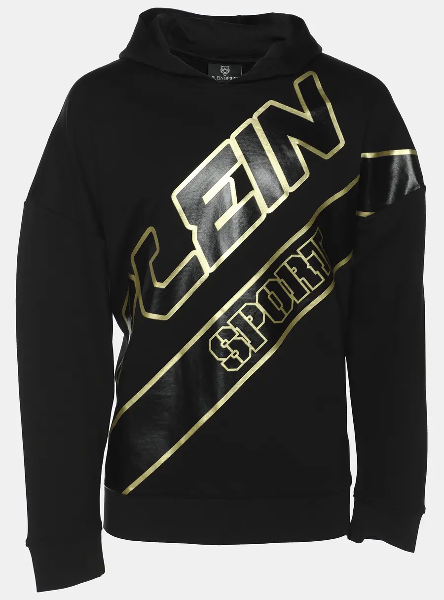 Plein Sport Black/Gold Jersey Logo Print Hooded Sweatshirt M