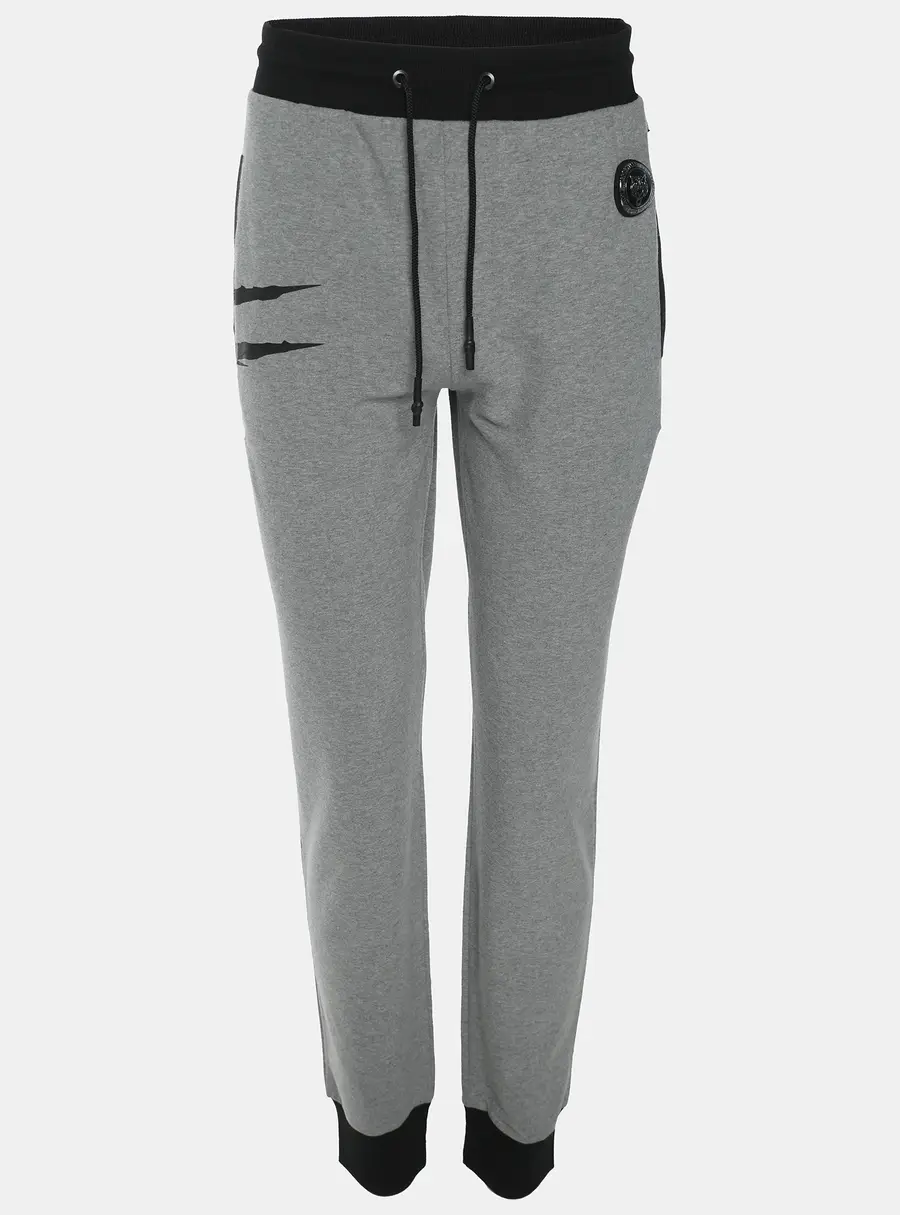 Plein Sport Grey/Black Jersey Logo Print Joggers XL
