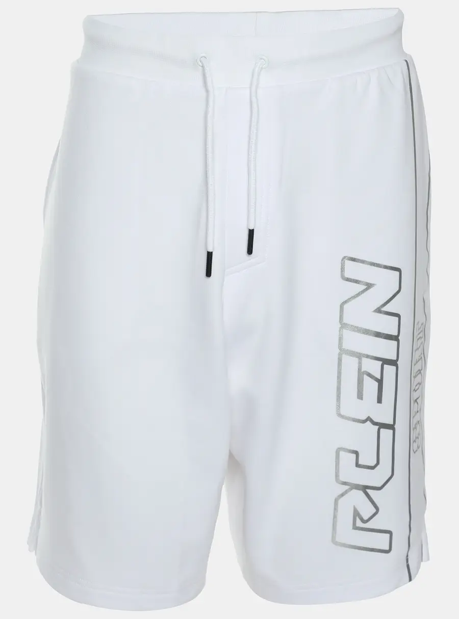 Plein Sport White/Silver Jersey Logo Print Shorts L