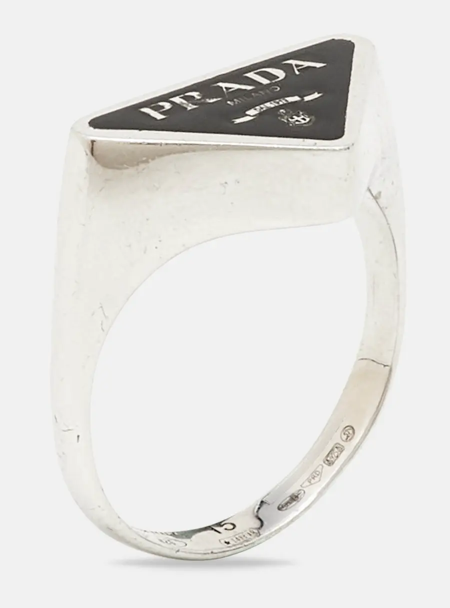 Prada Symbole Enamel Sterling Silver Ring Size 55