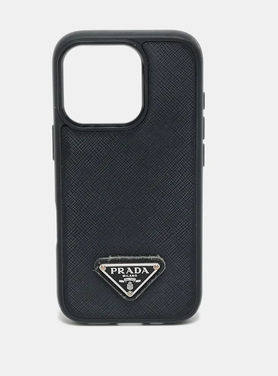 Prada iPhone 14Pro Cover Black Saffiano Leather