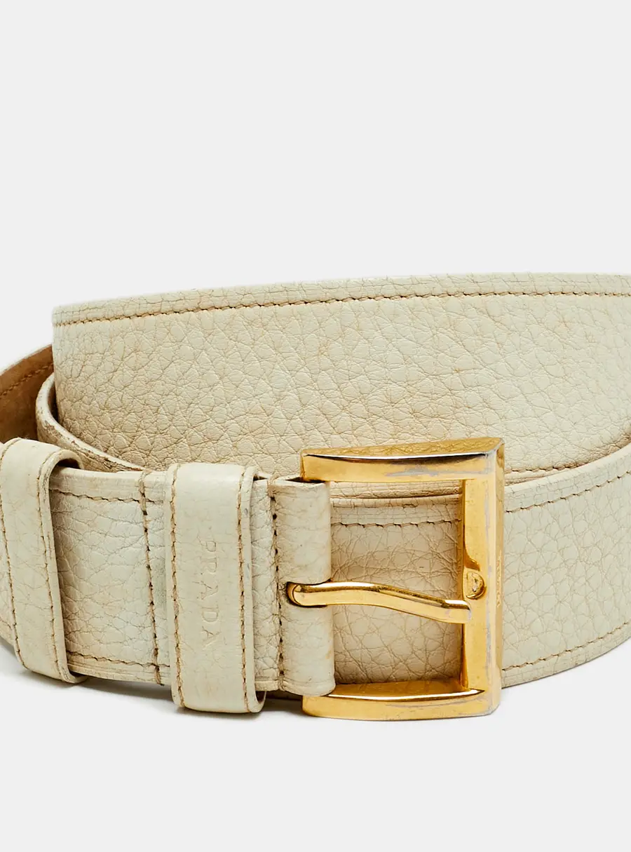 Prada Buckle Belt Off White Leather