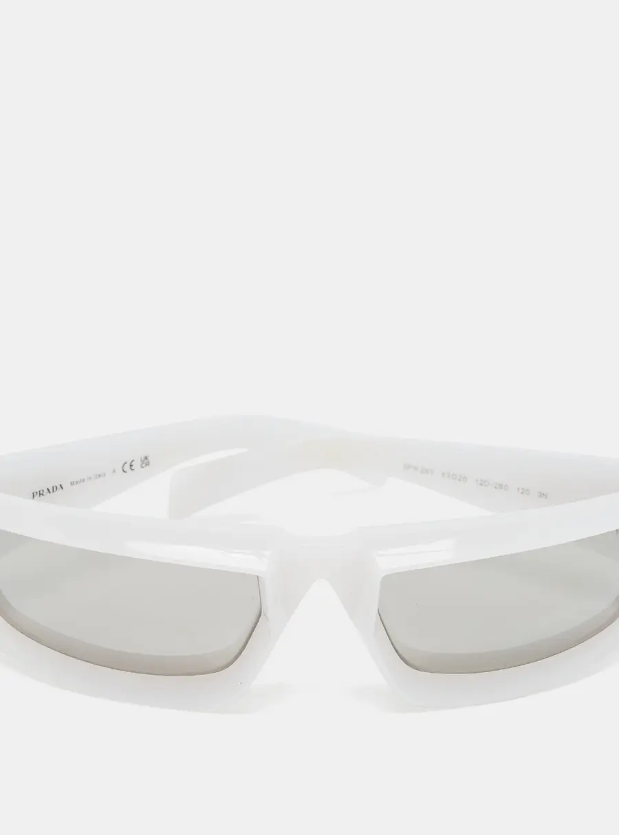 Prada Off White/Grey Mirrored SPR 29Y Runway Rectangle Sunglasses