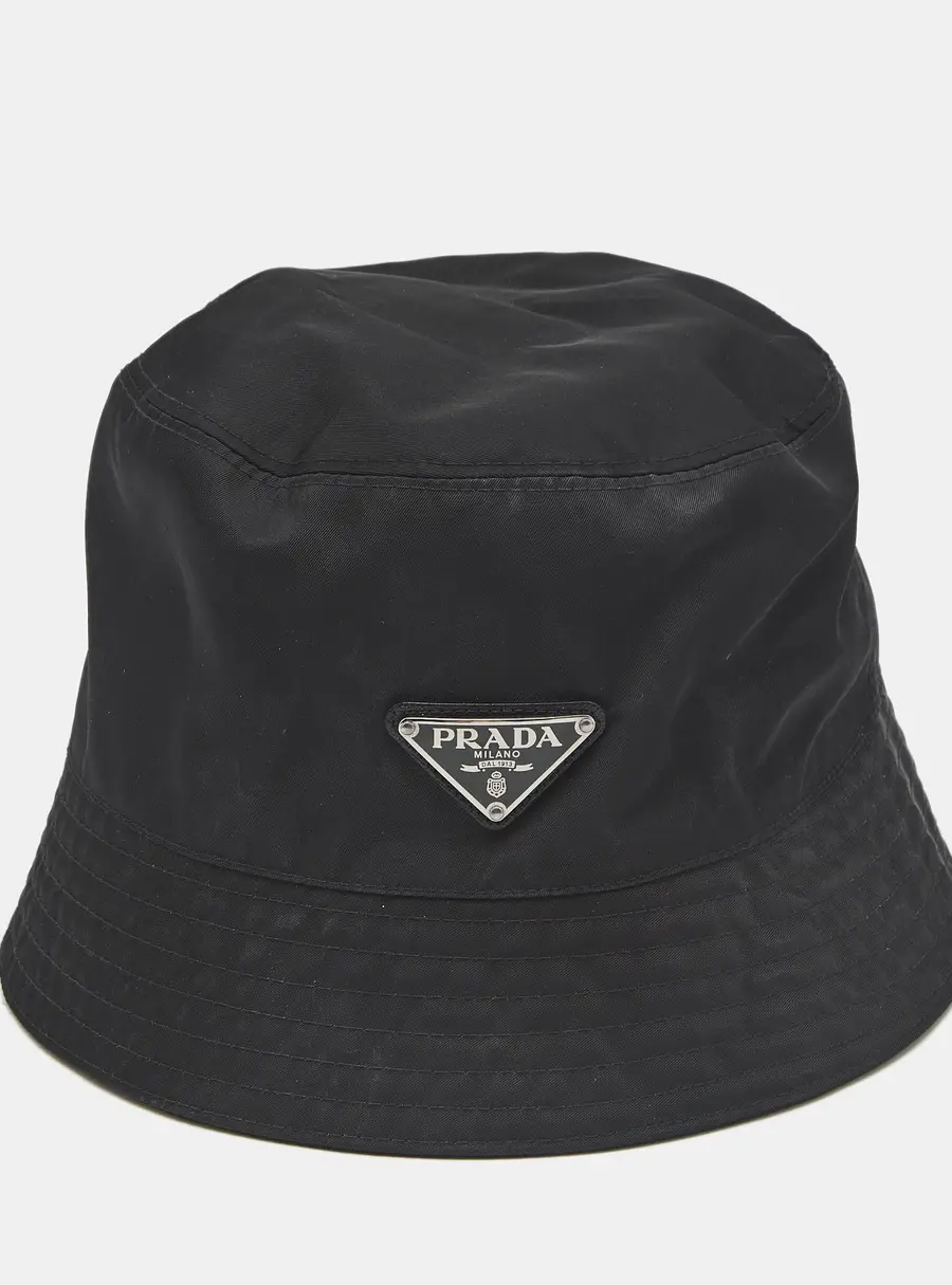 Prada Black Triangle Logo Re-Nylon Bucket Hat L