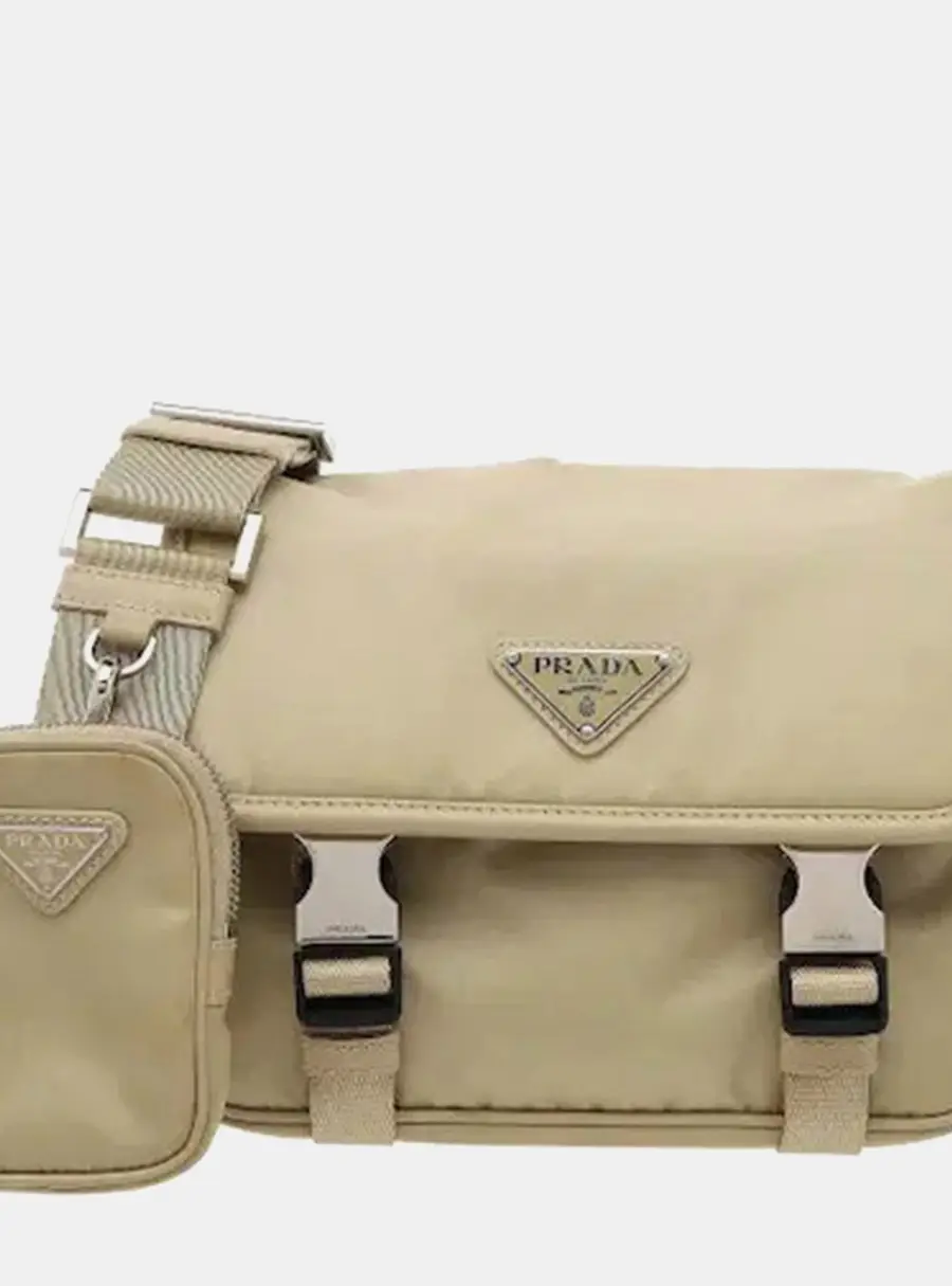Prada Beige Saffiano & Re-Nylon Shoulder Bag