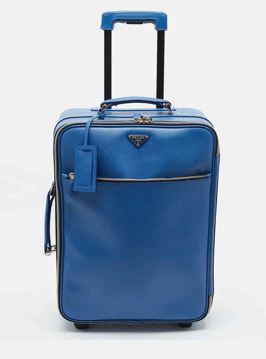 Prada Blue Saffiano Lux Leather Trolley Suitcase