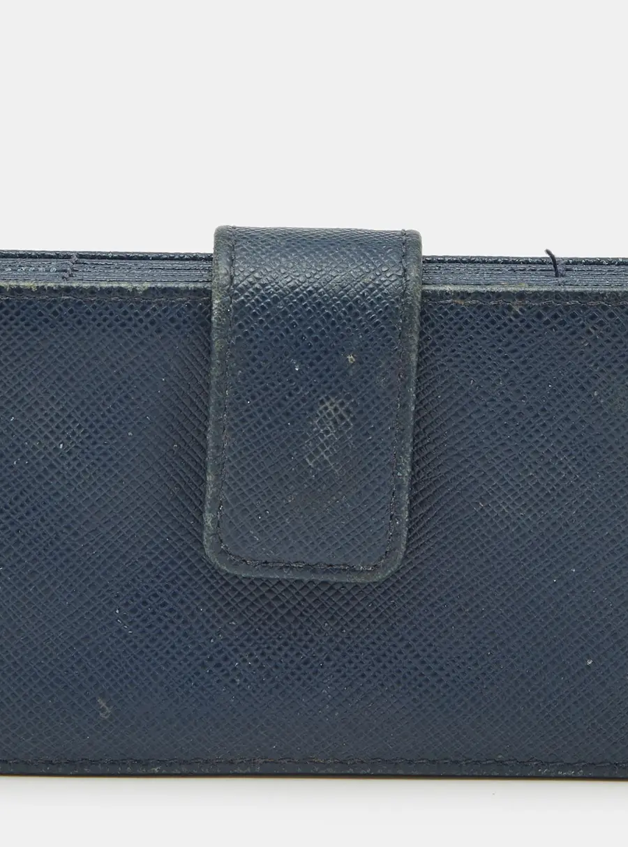Prada Navy Blue Leather Flap Card Holder