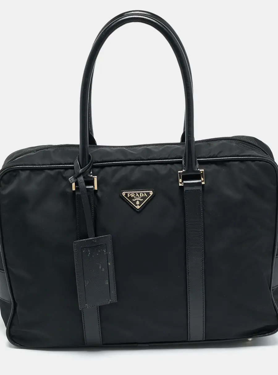 Prada Black Saffiano Lux Leather and Nylon Laptop Briefcase Bag