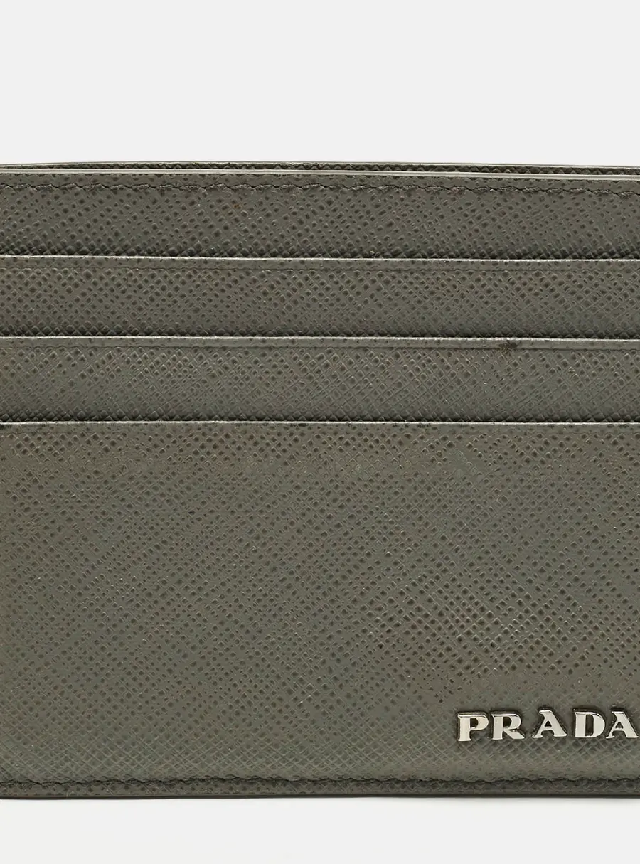 Prada Grey/Blue Saffiano Leather Card Holder