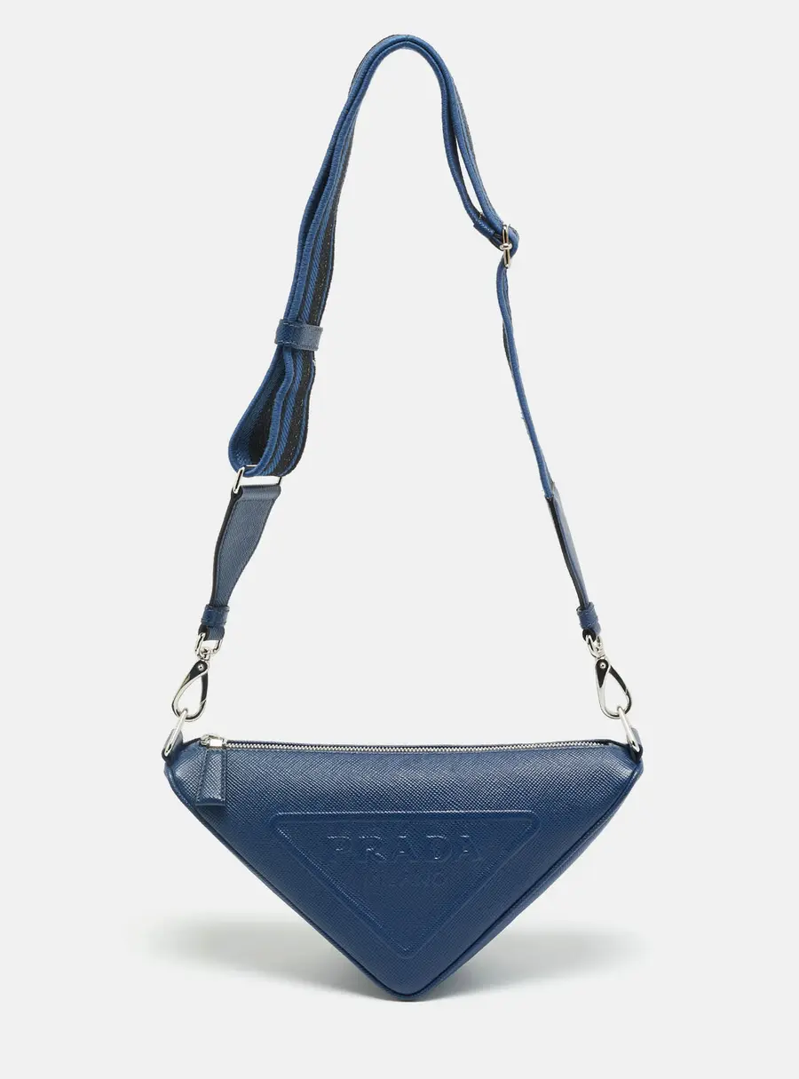 Prada Triangle Navy Blue Saffiano Lux Leather Crossbody Bag