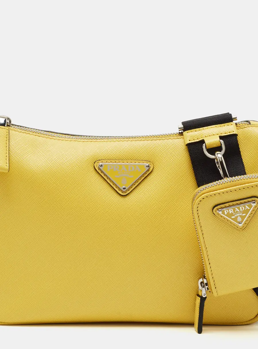 Prada Yellow Saffiano Lux Leather Shoulder Bag