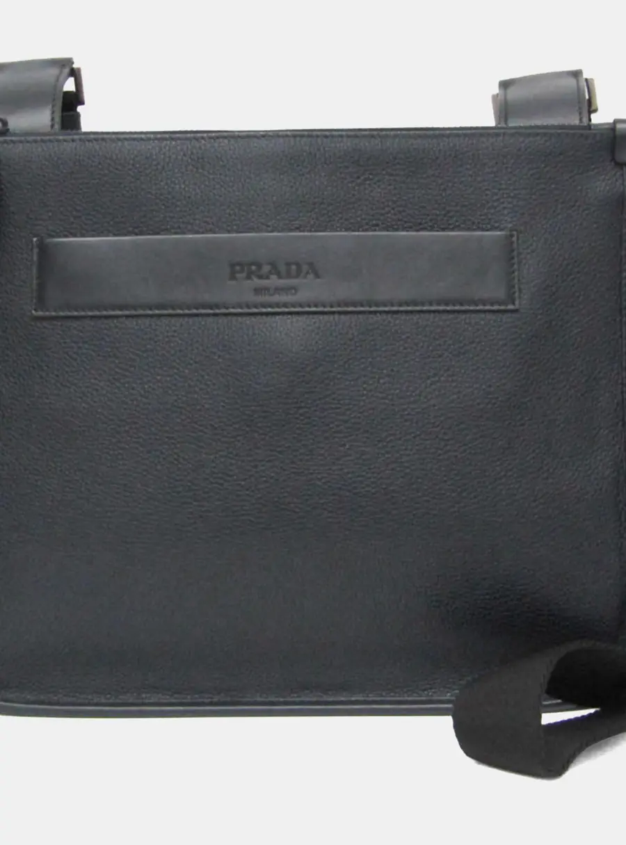 Prada Leather Messenger Bag Shoulder Bag Black Dark Navy
