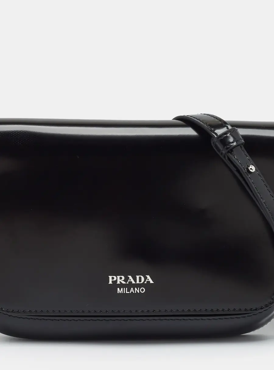 Prada Black Brushed Leather Flap Crossbody Bag