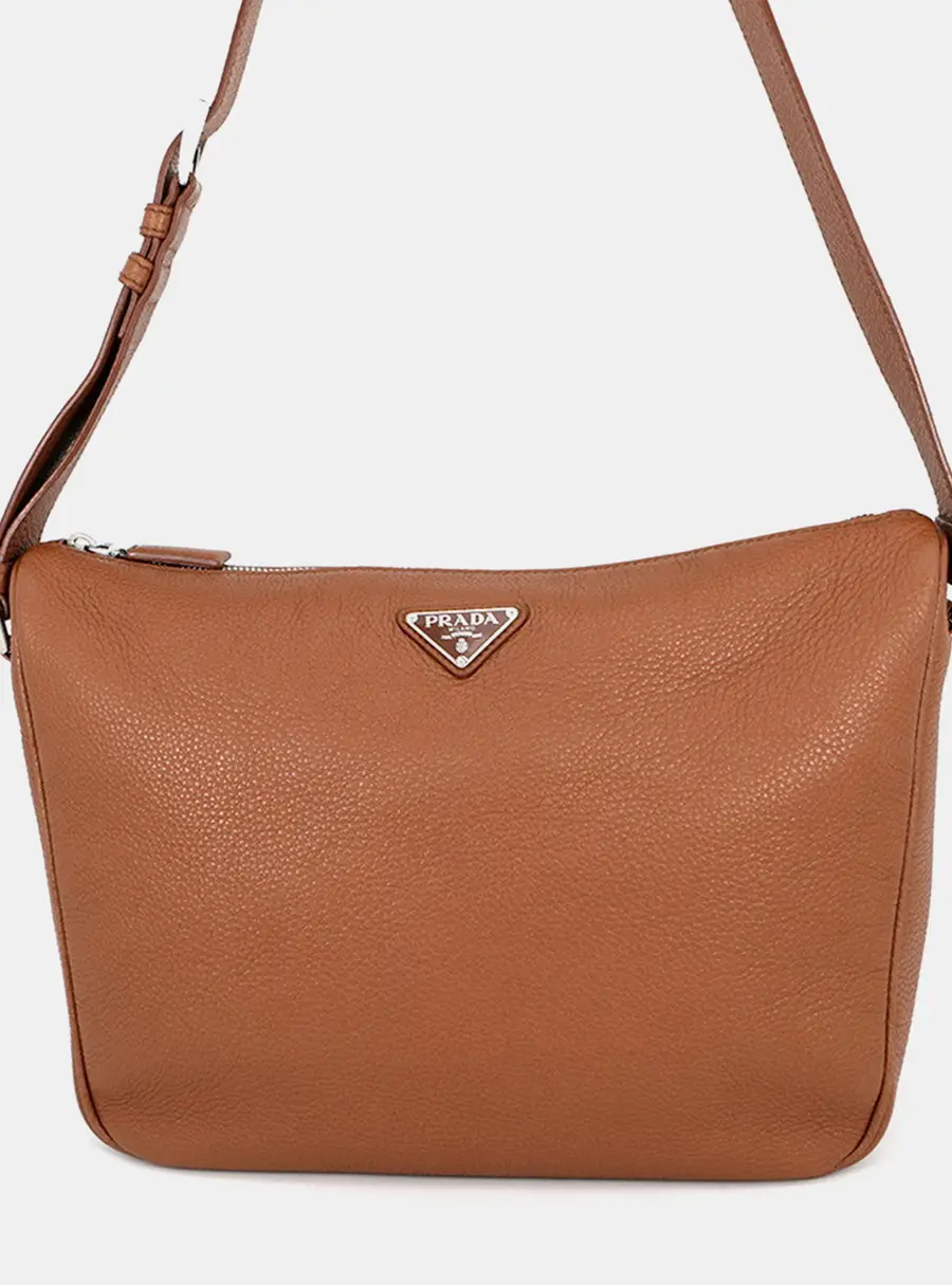 Prada Vitello Daino Shoulder Brown Grain Leather Shoulder Bag