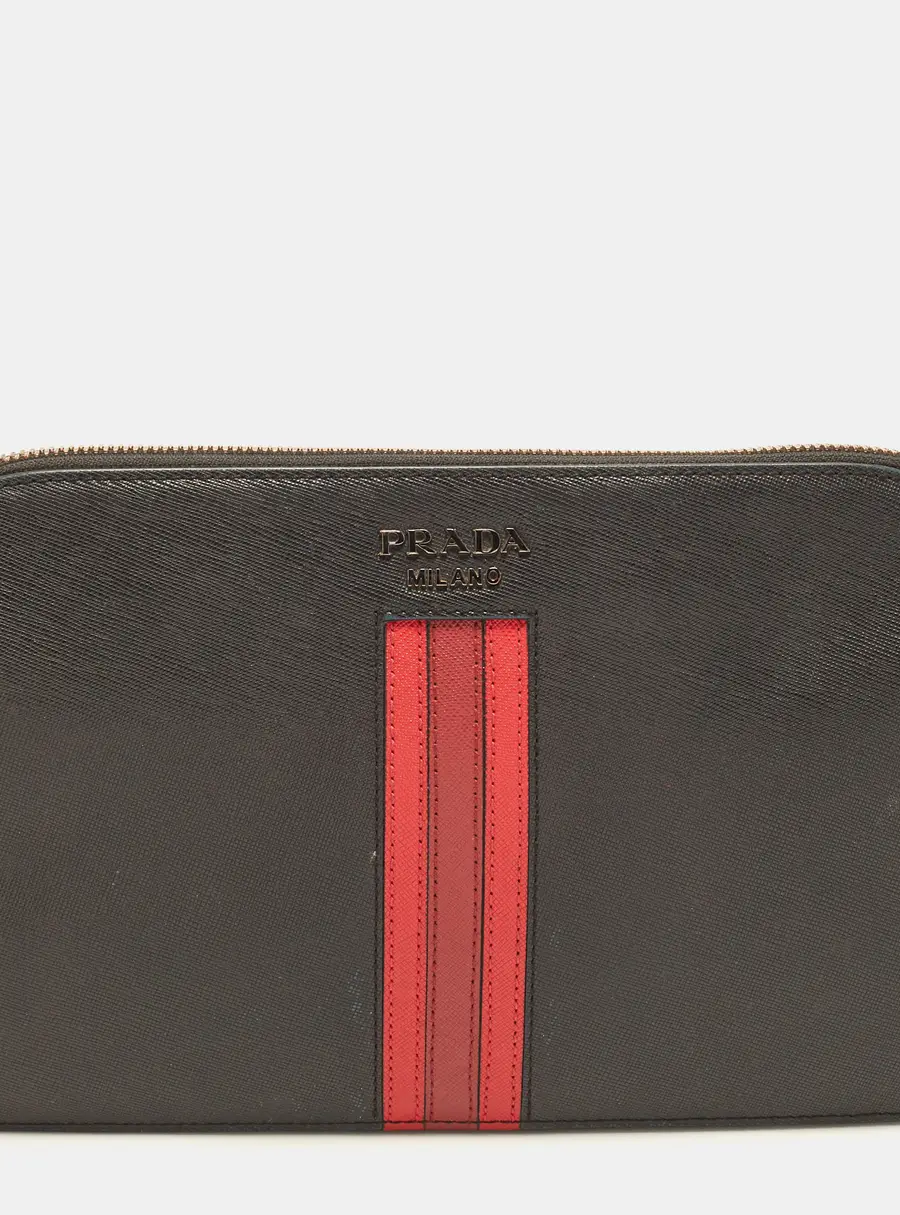 Prada Stripe Black Leather Pouch