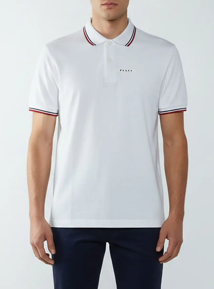 Prada White Cotton Pique Stripe Detail Polo T-Shirt L
