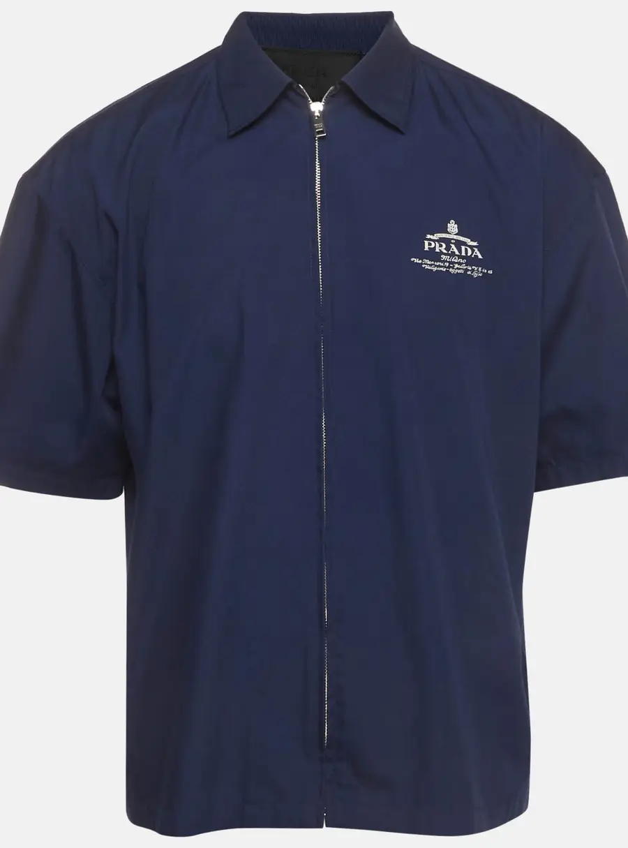 Prada Navy Blue Cotton Blend Short Sleeve Shirt S